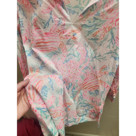 Lilly‎ Pulitzer Sea Life Print V Neck Tunic Top Womens Size Large Cotton - Picture 3 of 3
